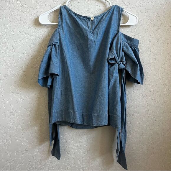 Sea New York Blue Chambray Flutter Sleeve Bow Top Women’s Size 4 - Picture 5 of 10